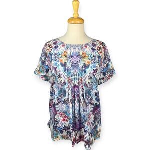 Soft Surroundings Floral Boho Top Womens Med Santamar Pleated Bohemian Coastal